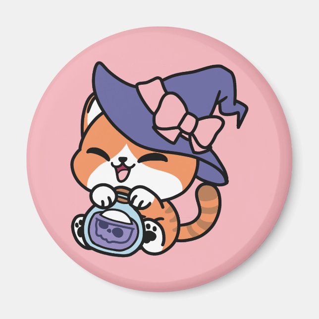 Aimant Tabby Witch Brew – Joli Design de Chat d'Halloween (Devant)