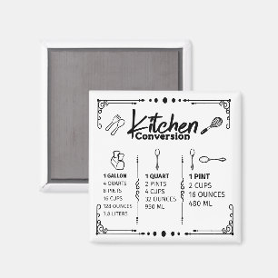 AIMANT TABLEAU DE CONVERSION DE GALLONS DE CUISINE EN PIN