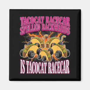 Aimant Tacocat Racecar Écrit à l'Envers Drôle de Chat Tac