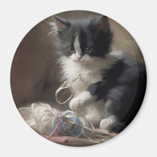 Aimant Tangup Dans Fun Black and White Kitten