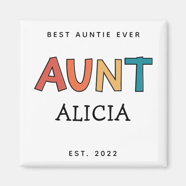 Aimant Tante Personnalisée Retro Cadeau Meilleure Tante J (Devant)