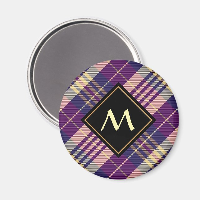 Aimant Tartan mauve, or et bleu (Recto/Verso)