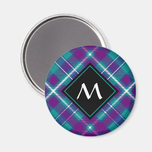 Aimant Tartan vert de mer, violet et bleu