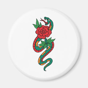 Aimant Tatouage de serpent enroulé autour d'une rose roug