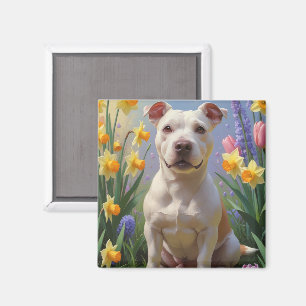 Aimant Taureau Terrier Fleurs de printemps de chien Peint
