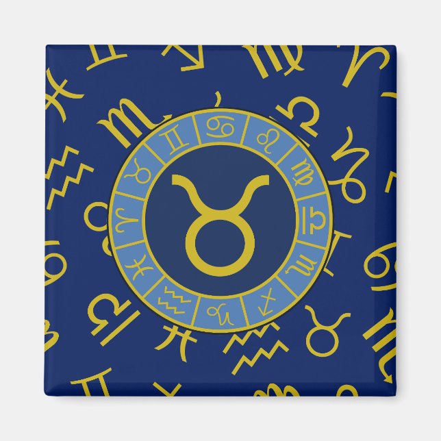 Aimant Taurus Zodiac+Astrologie Symboles Motif Or+Blues (Devant)