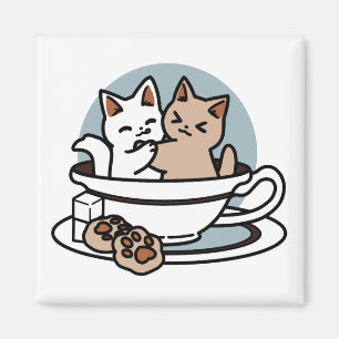Aimant Tea Time Meow Time - Cute Cat and Tea Design