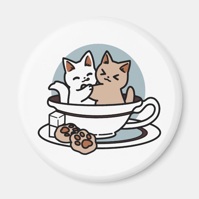 Aimant Tea Time Meow Time - Cute Cat and Tea Design (Devant)