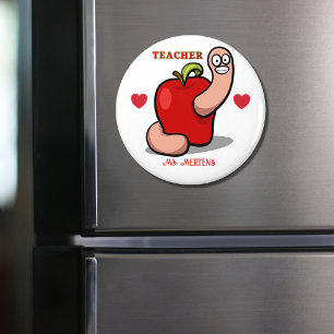 Aimant Teacher Appréciation Worm in Apple Ajouter un nom