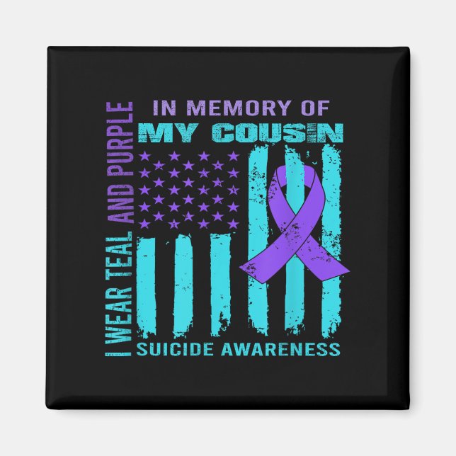 Aimant Teal Purple Ribbon Suicide Awareness Flag Cousin B (Devant)