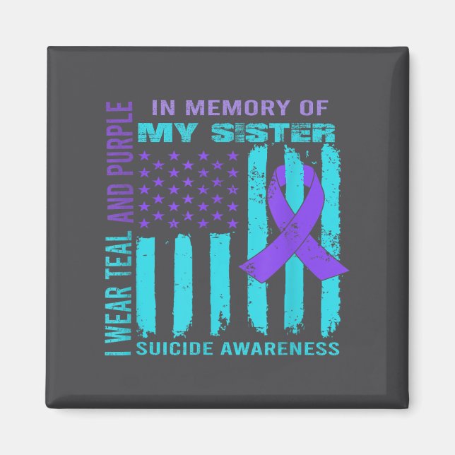 Aimant Teal Purple Ribbon Suicide Awareness Flag Sister B (Devant)