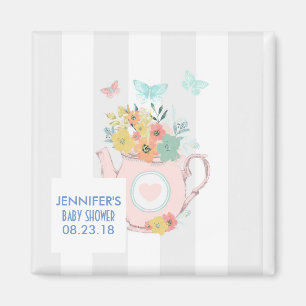 Aimant Teapot rose avec Baby shower Fleurs & Papillons