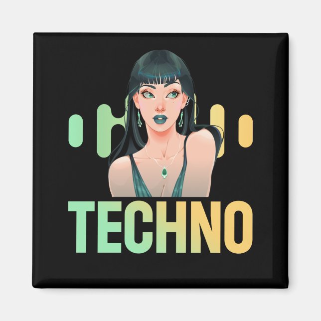 Aimant Techno Girl Musicien DJ Bass Music Fan (Devant)