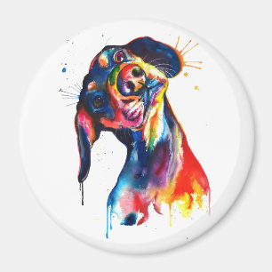 Aimant teckel aquarelle coloré