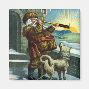 Aimant Téléscope Père Noël Noël Vintage Chien Coucher de