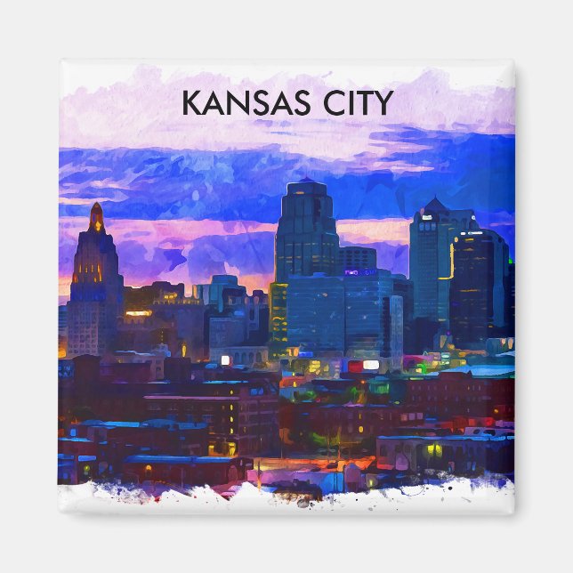Aimant Tendance Kansas City Skyline Travel Aquarelle (Devant)