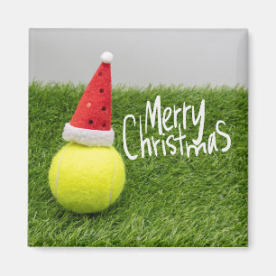 Aimant Tennis Joyeux Noël avec balle de tennis chapeau de