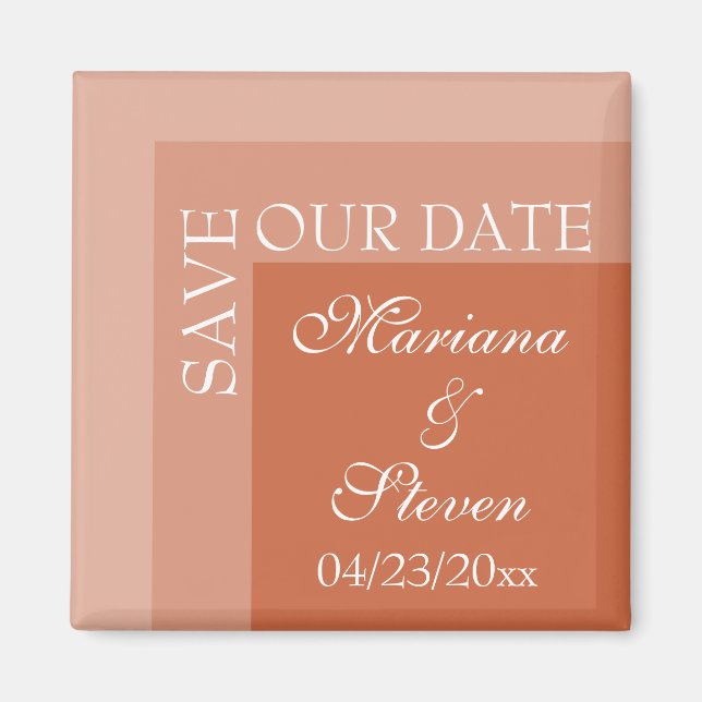 Aimant Terracotta Simple Moderne Chic Mariage Script (Devant)