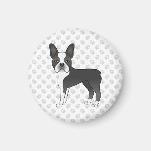 Aimant Térrier de Boston noir et blanc Dessin animé Chien