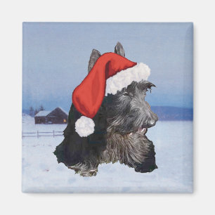 Aimant Terrier Écossais heureux chapeau de Père Noël