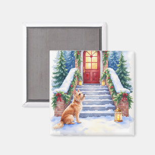 Aimant Terrier Tchèque Escalier enneigé Noël Art