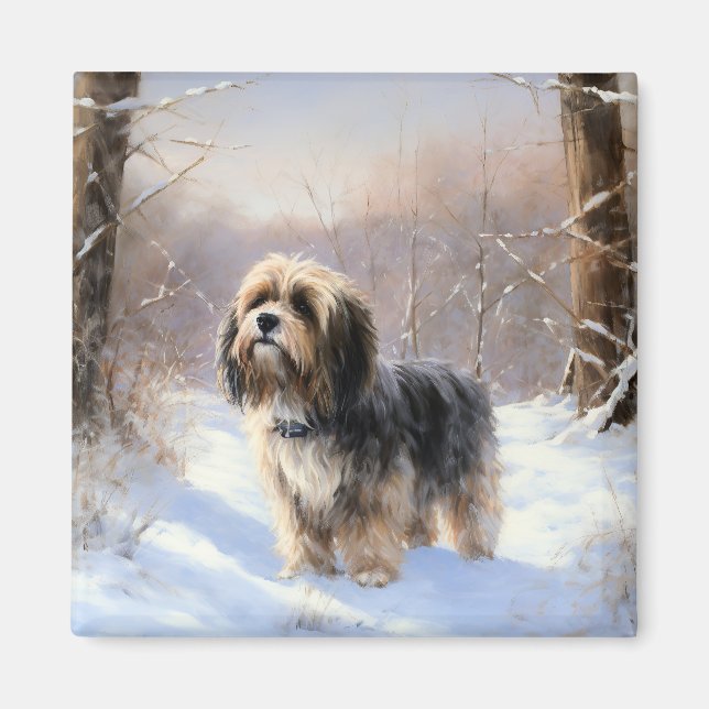 Aimant Terrier Tibétain Laissons Il Neige Noël (Devant)