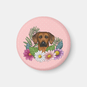 Aimant Tête de chien Ridgeback de Rhodésie Florales d'été