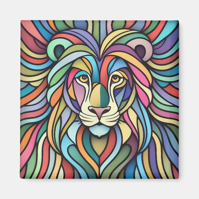 Aimant Tête de lion colorée détaillée (Devant)