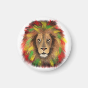 Aimant Tête de lion rasta rouge jaune vert dessin Jamaïqu
