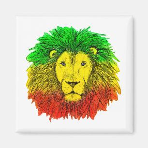 Aimant Tête de lion rasta rouge jaune vert dessin Jamaïqu