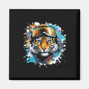 Aimant Tête de tigre avec lunettes de ski Ski Snowboard