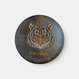 Aimant Tête de tigre, visage, aspect cuir 