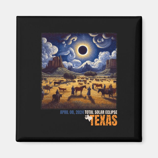 Aimant Texas Total Solar Eclipse Avril 8 2024 Texas Solar (Devant)