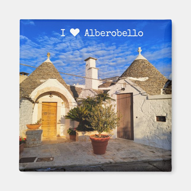 Aimant Texte personnalisé, magnifique ville d'Alberobello (Devant)