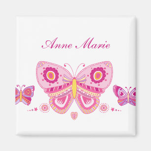 Aimant Texte rose de coutume de papillons