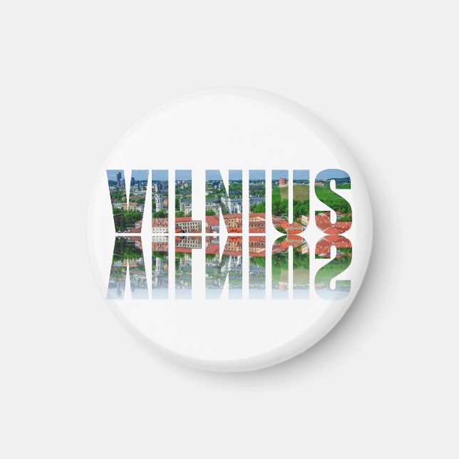 Aimant Texte Vilnius avec réflexion (Devant)
