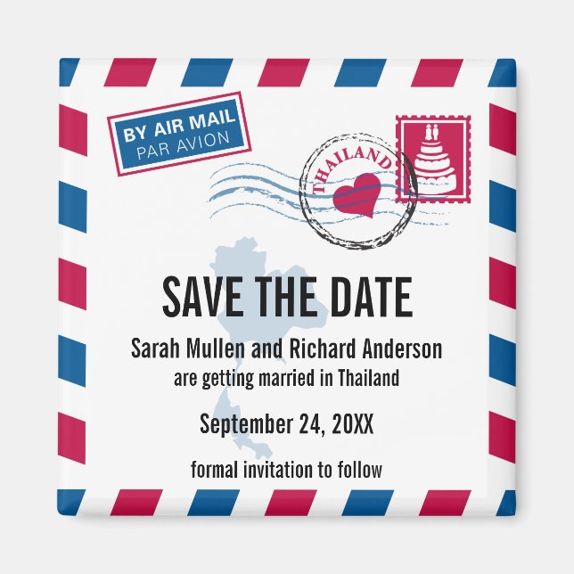 Aimant Thailand Air Mail Wedding Enregistrer la date (Devant)