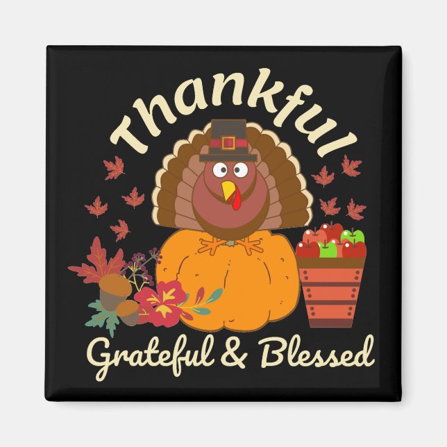 Aimant Thanksgiving Grateful & Blessed (Devant)