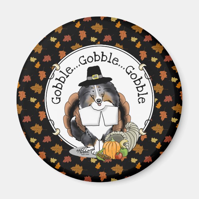 Aimant Thanksgiving Shetland Sheepdog (merle bleu) Drôle (Devant)
