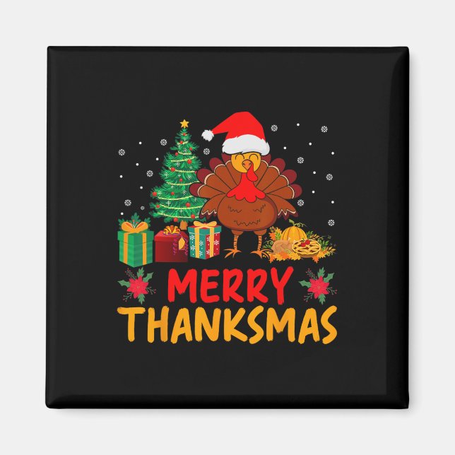 Aimant Thanksmas Noël Thanksgiving Turquie Père Noël (Devant)