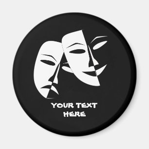 Aimant Theatre Mask Comedy Tragedy Black White Custom