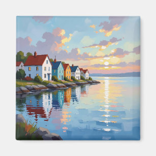 Aimant Thème côtier   Maisons de plage sur la baie  