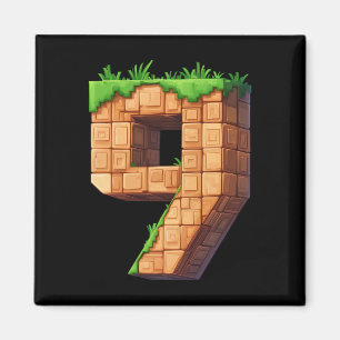 Aimant Thème Pixel de Joyeux 9e Anniversaire Numéro 9 pou