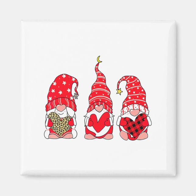 Aimant Three Gnomes Holding Heart Leopard Happy Valentine (Devant)