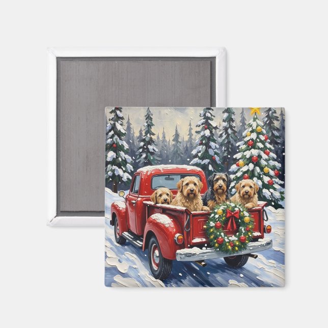 Aimant Tibetan Terrier Christmas Red Truck Holiday (Recto/Verso)