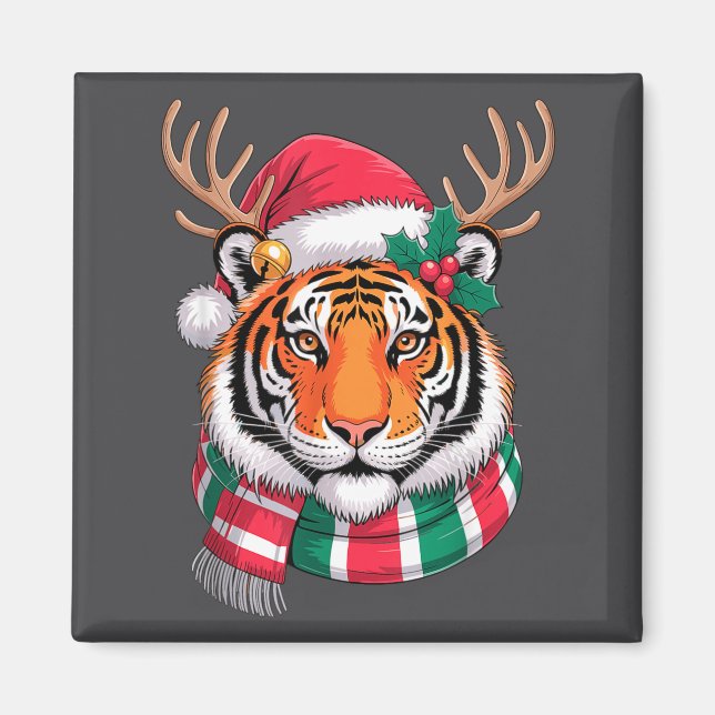 Aimant Tiger Reindeer Christmas Santa Hat Tiger Xmas  (Devant)