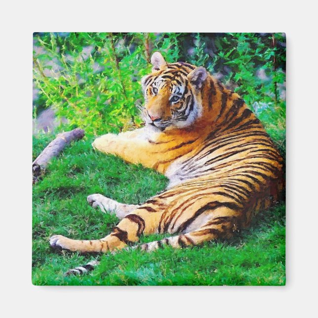 Aimant Tigre de salon peint dans la faune de l'herbe (Devant)