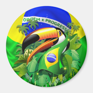 Aimant Toco Toucan avec drapeau brésilien