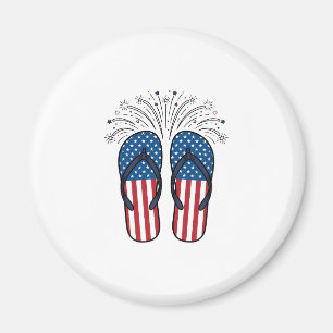 Aimant Tongs Patriotiques Feux d'Artifice Chemise d'Été D