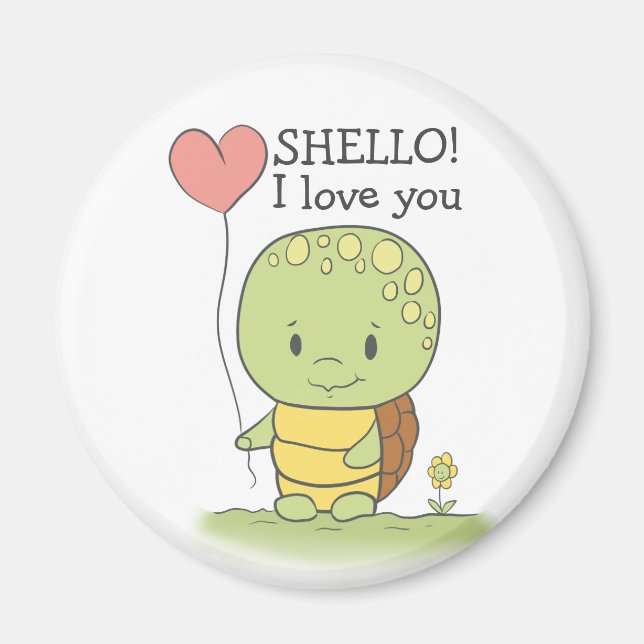 Aimant Tortue Avec Un Balloon Coeur Shello Je T'Aime (Devant)